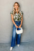 Floral Print Split Neck Short Sleeve Woven Blouse
