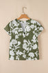 Floral Print Split Neck Short Sleeve Woven Blouse