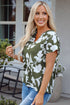 Floral Print Split Neck Short Sleeve Woven Blouse