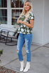 Floral Print Split Neck Short Sleeve Woven Blouse