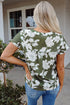 Floral Print Split Neck Short Sleeve Woven Blouse