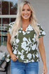 Floral Print Split Neck Short Sleeve Woven Blouse