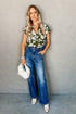 Floral Print Split Neck Short Sleeve Woven Blouse