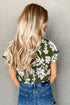 Floral Print Split Neck Short Sleeve Woven Blouse