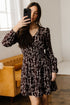 Floral Print Split Neck Smocked Waist Long Sleeve Mini Dress