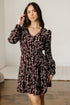 Floral Print Split Neck Smocked Waist Long Sleeve Mini Dress