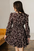 Floral Print Split Neck Smocked Waist Long Sleeve Mini Dress