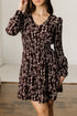 Floral Print Split Neck Smocked Waist Long Sleeve Mini Dress