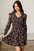 Floral Print Split Neck Smocked Waist Long Sleeve Mini Dress