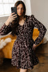 Floral Print Split Neck Smocked Waist Long Sleeve Mini Dress