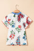 Floral Print Split Neck Tassel Tie Flutter Sleeve Blouse
