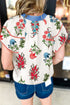 Floral Print Split Neck Tassel Tie Flutter Sleeve Blouse