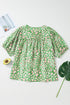 Floral Print Split Neck Tassel Tie Puff Sleeve Blouse