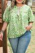 Floral Print Split Neck Tassel Tie Puff Sleeve Blouse