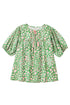 Floral Print Split Neck Tassel Tie Puff Sleeve Blouse