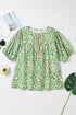 Floral Print Split Neck Tassel Tie Puff Sleeve Blouse
