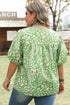 Floral Print Split Neck Tassel Tie Puff Sleeve Blouse