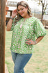Floral Print Split Neck Tassel Tie Puff Sleeve Blouse