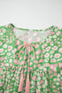 Floral Print Split Neck Tassel Tie Puff Sleeve Blouse