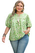 Floral Print Split Neck Tassel Tie Puff Sleeve Blouse
