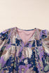 Floral Print Split Neck Tiered Mini Dress