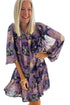 Floral Print Split Neck Tiered Mini Dress