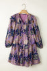 Floral Print Split Neck Tiered Mini Dress