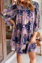 Floral Print Split Neck Tiered Mini Dress