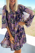 Floral Print Split Neck Tiered Mini Dress