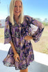 Floral Print Split Neck Tiered Mini Dress