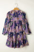 Floral Print Split Neck Tiered Mini Dress