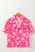 Floral Print Split V Neck Ruffled Puff Sleeve Blouse