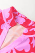 Floral Print Split V Neck Ruffled Puff Sleeve Blouse