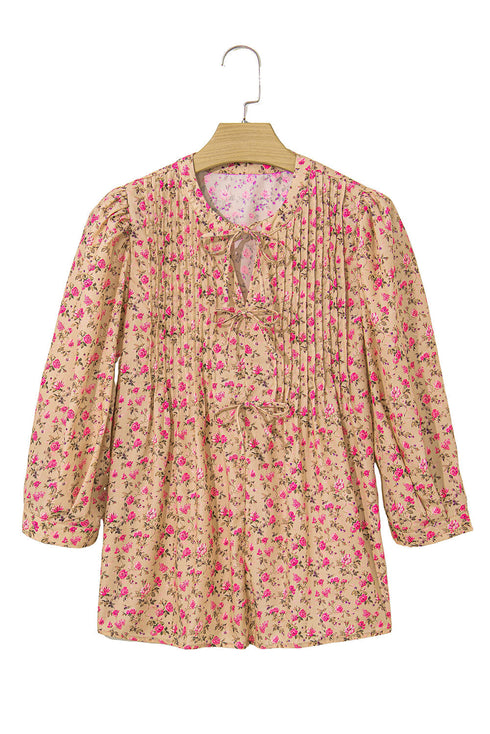 Floral Print Square Neck Bow Detail Puff Sleeve Blouse