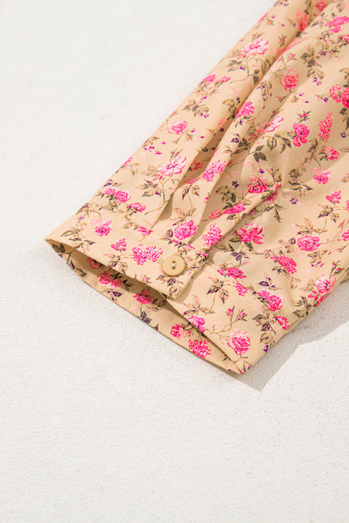 Floral Print Square Neck Bow Detail Puff Sleeve Blouse