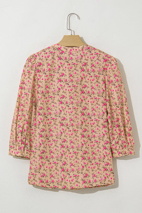 Floral Print Square Neck Bow Detail Puff Sleeve Blouse