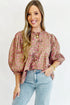 Floral Print Square Neck Bow Detail Puff Sleeve Blouse