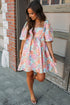Floral Print Square Neck Flutter Sleeve Babydoll Dress