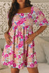 Floral Print Square Neck Flutter Sleeve Babydoll Dress