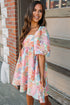 Floral Print Square Neck Flutter Sleeve Babydoll Dress