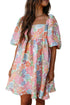 Floral Print Square Neck Flutter Sleeve Babydoll Dress