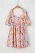 Floral Print Square Neck Flutter Sleeve Babydoll Dress