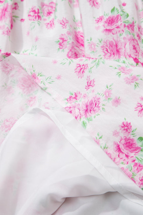 Floral Print Square Neck Ribbon Knot Back Mini Dress