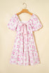 Floral Print Square Neck Ribbon Knot Back Mini Dress