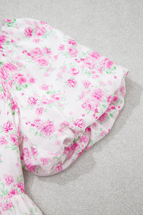 Floral Print Square Neck Ribbon Knot Back Mini Dress