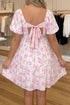 Floral Print Square Neck Ribbon Knot Back Mini Dress