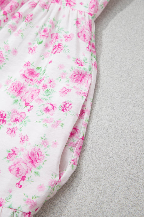 Floral Print Square Neck Ribbon Knot Back Mini Dress