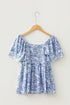 Floral Print Square Neck Ruffled Sleeve Smocked Babydoll Blouse