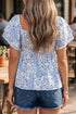 Floral Print Square Neck Ruffled Sleeve Smocked Babydoll Blouse