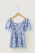 Floral Print Square Neck Ruffled Sleeve Smocked Babydoll Blouse